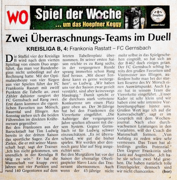 Bericht WO Topspiel der Woche 07.09.2011